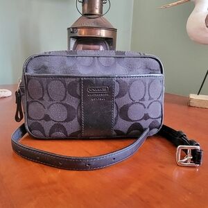 Coach Signature Jacquard Belt Bag Black Leather Waist Crossbody Bag Y2K